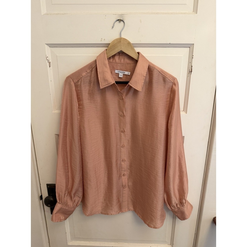 Chico's Women's Pink Shimmer Collared Button Down Blouse Size 2 US 12